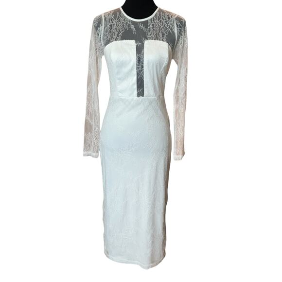 New ~ LULU'S LULUS ~ Powerful Heart White Lace Long Sleeve Bodycon Midi Dress M - Picture 3 of 10